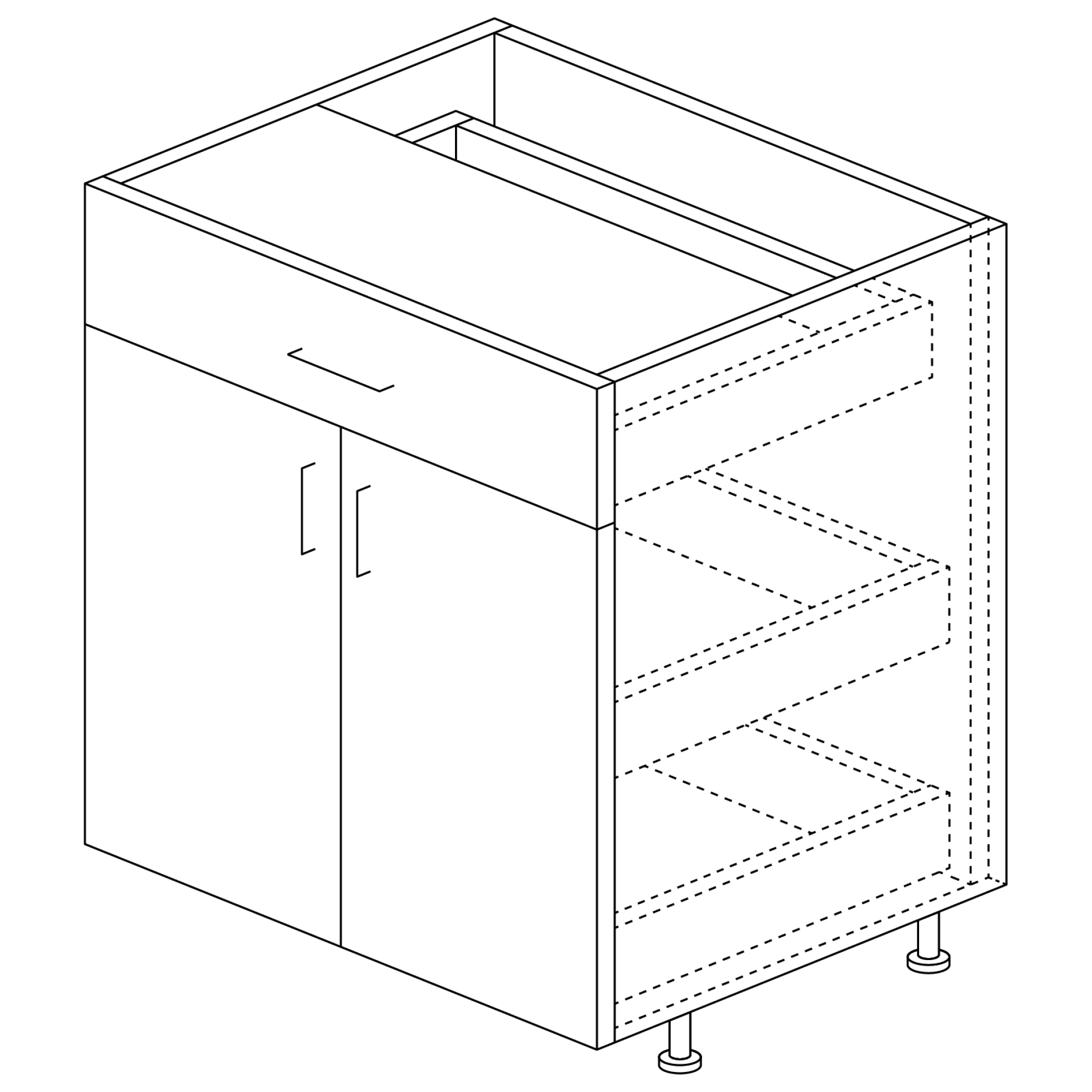 Base Cabinet: 1 Drawer, 2 Roll-Outs 30"H x 24"D