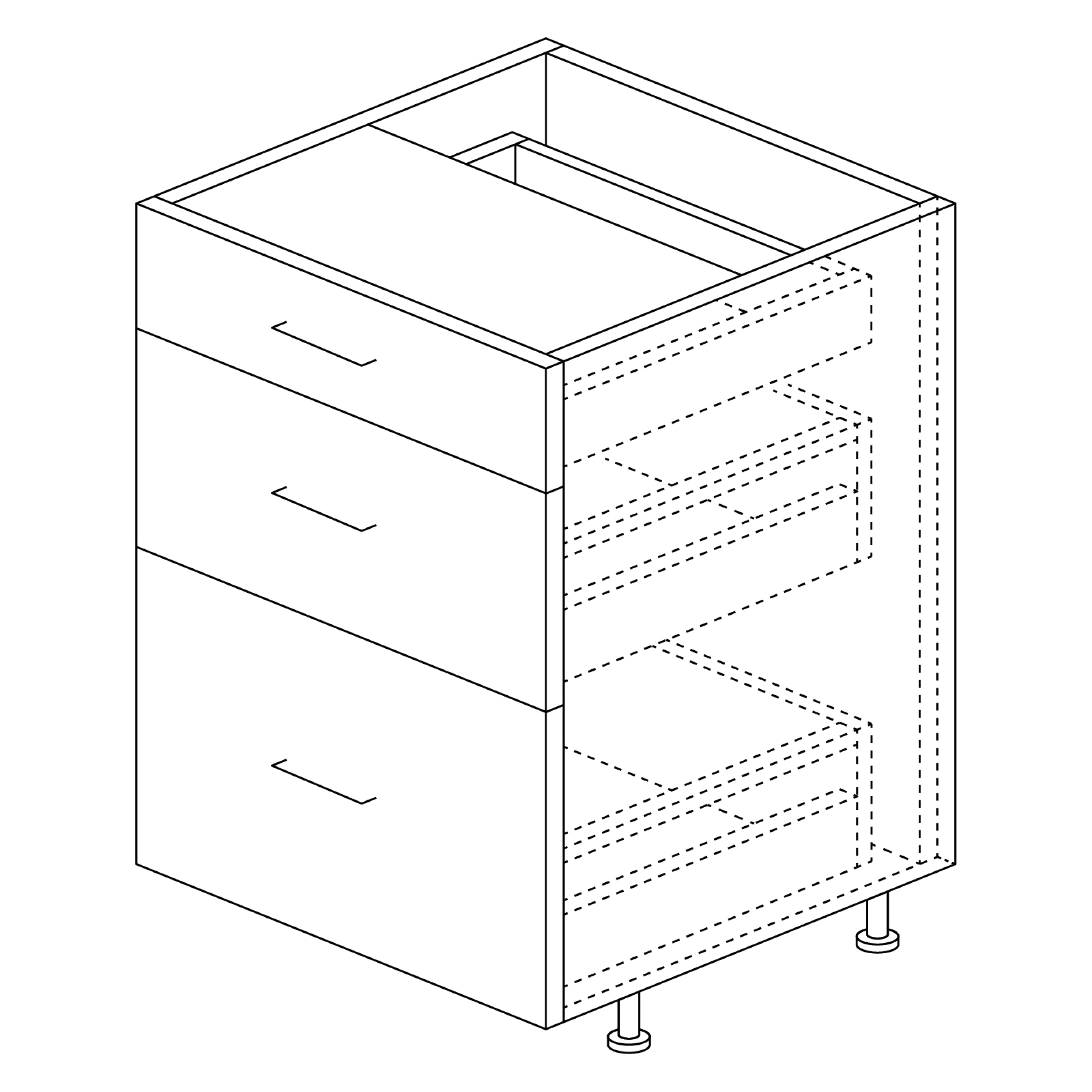 Base Cabinet: 3 Drawers 30"H x 24"D